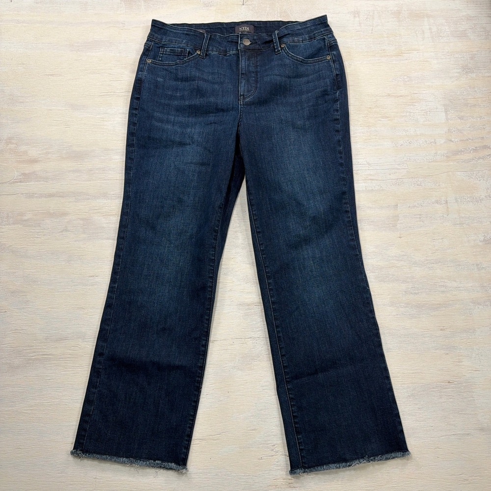 NYDJ Jeans Marilyn Straight 10 Cool Embrace Lift Tuck Raw Hem Blue Women